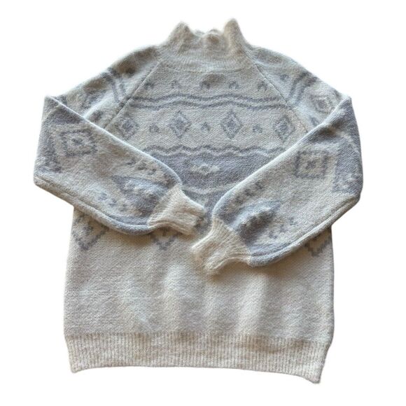 White Birch Sweaters - Boutique Designer Soft Fuzzy Cream Tribal White Birch Balloon Sleeve Sweater M
